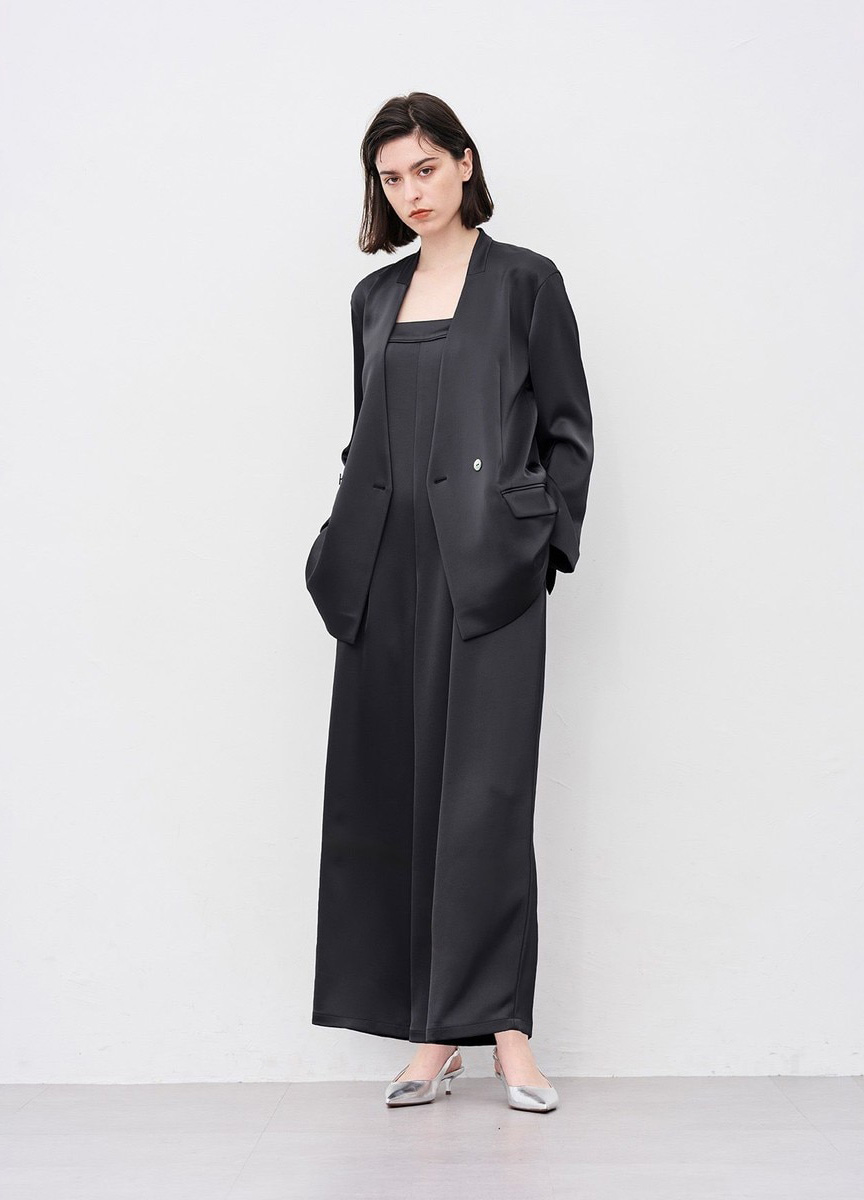 光澤緞面無領外套